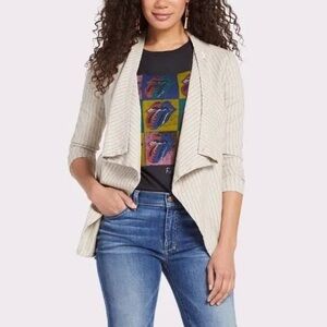 NWT BLANKNYC Linen blend beige pinstripe flyaway jacket size small